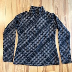 Columbia Women Small Quarter Zip Pullover Fleece Sweatshirt Black Houndstooth